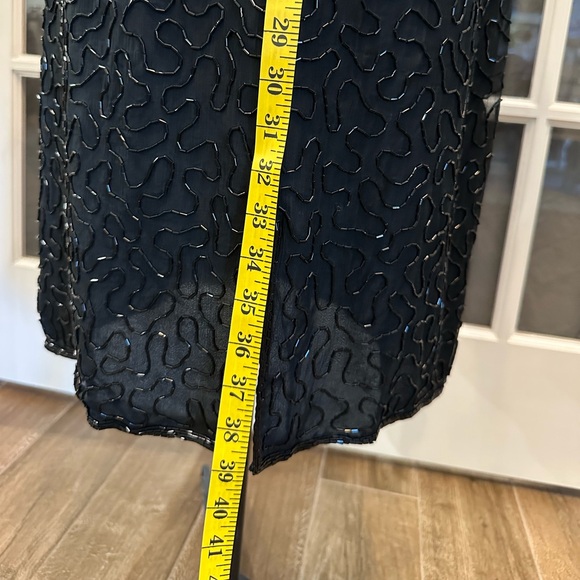 Vintage Laurence Kazar Black Silk Beaded Sheath Dress With Sequined Shoulders - Picture 14 of 15